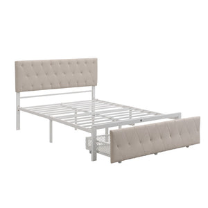 HomeRoots Beige Tufted Upholstered Full Bed Frame with Stylish Storage Drawer for Modern Bedrooms and Comfort 590689