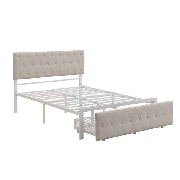 HomeRoots Beige Tufted Upholstered Full Bed Frame with Stylish Storage Drawer for Modern Bedrooms and Comfort 590689