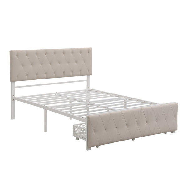 HomeRoots Beige Tufted Upholstered Full Bed Frame with Stylish Storage Drawer for Modern Bedrooms and Comfort 590689