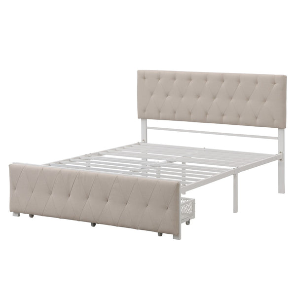 HomeRoots Beige Tufted Upholstered Full Bed Frame with Stylish Storage Drawer for Modern Bedrooms and Comfort 590689