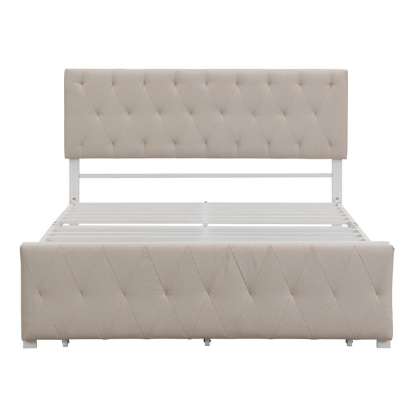 HomeRoots Beige Tufted Upholstered Full Bed Frame with Stylish Storage Drawer for Modern Bedrooms and Comfort 590689