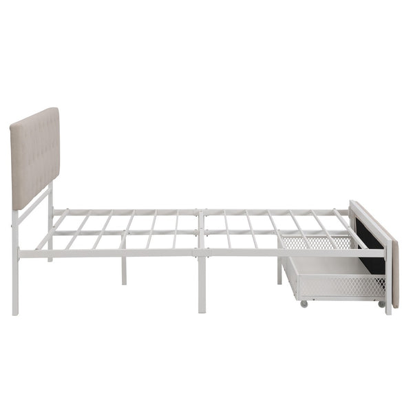 HomeRoots Beige Tufted Upholstered Full Bed Frame with Stylish Storage Drawer for Modern Bedrooms and Comfort 590689