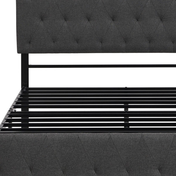 HomeRoots Gray Tufted Upholstered Full Bed Frame with Storage Drawer – Stylish, Cozy, and Modern Design 590690