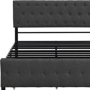 HomeRoots Gray Tufted Upholstered Full Bed Frame with Storage Drawer – Stylish, Cozy, and Modern Design 590690