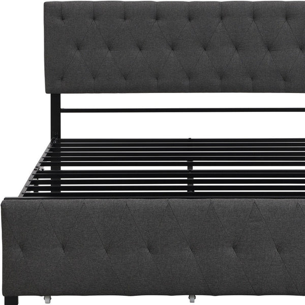 HomeRoots Gray Tufted Upholstered Full Bed Frame with Storage Drawer – Stylish, Cozy, and Modern Design 590690