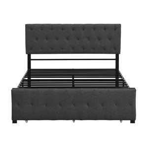 HomeRoots Gray Tufted Upholstered Full Bed Frame with Storage Drawer – Stylish, Cozy, and Modern Design 590690