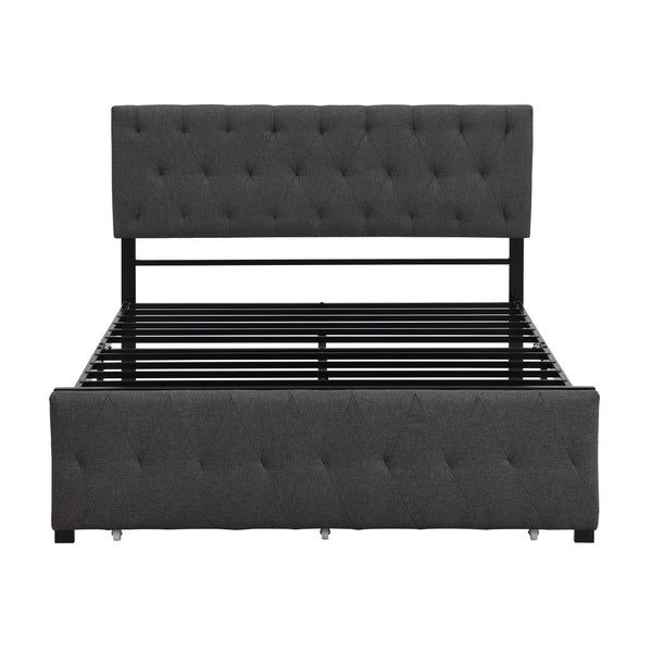 HomeRoots Gray Tufted Upholstered Full Bed Frame with Storage Drawer – Stylish, Cozy, and Modern Design 590690