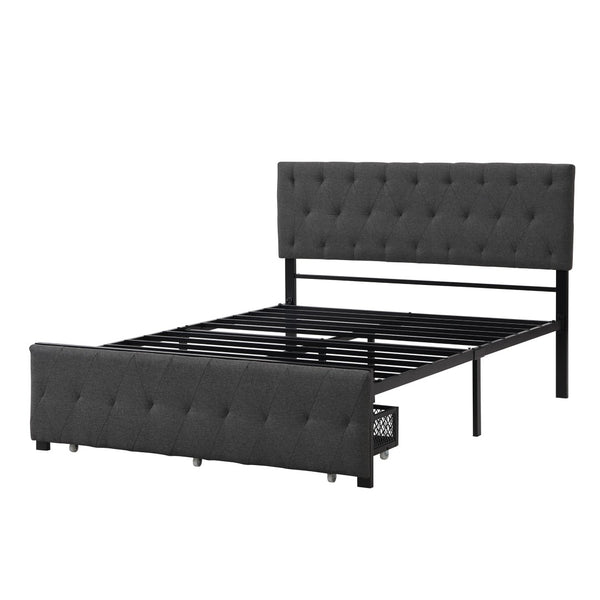HomeRoots Gray Tufted Upholstered Full Bed Frame with Storage Drawer – Stylish, Cozy, and Modern Design 590690