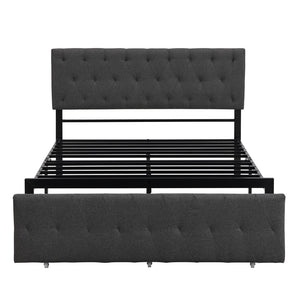 HomeRoots Gray Tufted Upholstered Full Bed Frame with Storage Drawer – Stylish, Cozy, and Modern Design 590690