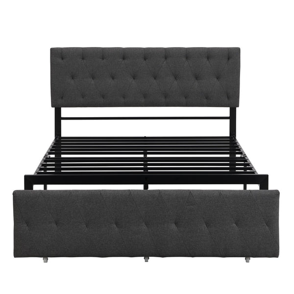 HomeRoots Gray Tufted Upholstered Full Bed Frame with Storage Drawer – Stylish, Cozy, and Modern Design 590690