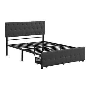 HomeRoots Gray Tufted Upholstered Full Bed Frame with Storage Drawer – Stylish, Cozy, and Modern Design 590690