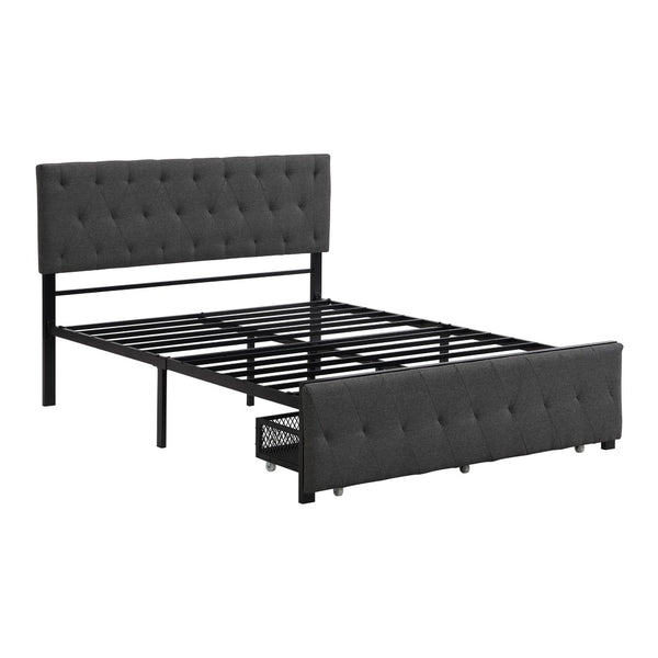HomeRoots Gray Tufted Upholstered Full Bed Frame with Storage Drawer – Stylish, Cozy, and Modern Design 590690