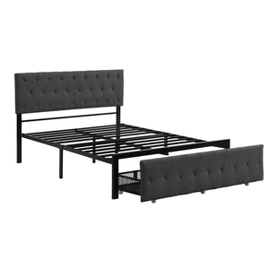 HomeRoots Gray Tufted Upholstered Full Bed Frame with Storage Drawer – Stylish, Cozy, and Modern Design 590690