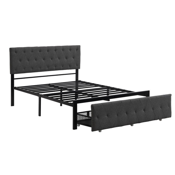 HomeRoots Gray Tufted Upholstered Full Bed Frame with Storage Drawer – Stylish, Cozy, and Modern Design 590690