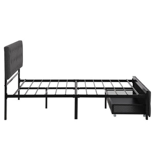 HomeRoots Gray Tufted Upholstered Full Bed Frame with Storage Drawer – Stylish, Cozy, and Modern Design 590690