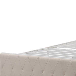 HomeRoots Beige Tufted Upholstered Queen Bed Frame with Storage Drawer for Stylish Comfort & Durability 590691