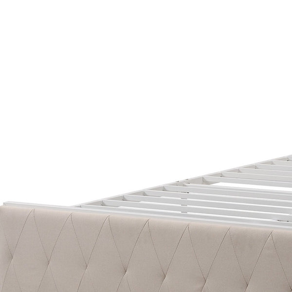 HomeRoots Beige Tufted Upholstered Queen Bed Frame with Storage Drawer for Stylish Comfort & Durability 590691