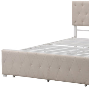 HomeRoots Beige Tufted Upholstered Queen Bed Frame with Storage Drawer for Stylish Comfort & Durability 590691