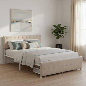 HomeRoots Beige Tufted Upholstered Queen Bed Frame with Storage Drawer for Stylish Comfort & Durability 590691