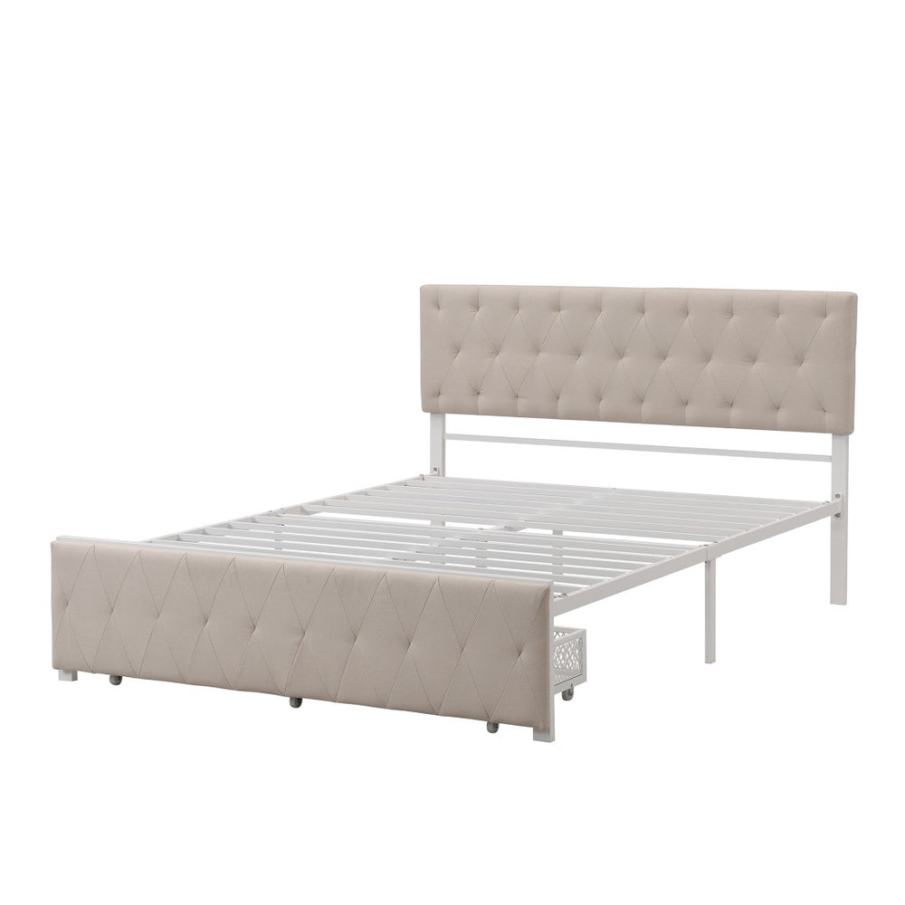 HomeRoots Beige Tufted Upholstered Queen Bed Frame with Storage Drawer for Stylish Comfort & Durability 590691