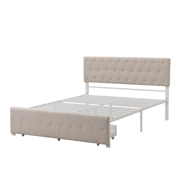 HomeRoots Beige Tufted Upholstered Queen Bed Frame with Storage Drawer for Stylish Comfort & Durability 590691