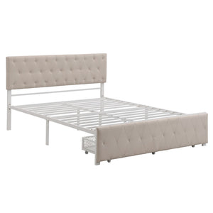 HomeRoots Beige Tufted Upholstered Queen Bed Frame with Storage Drawer for Stylish Comfort & Durability 590691
