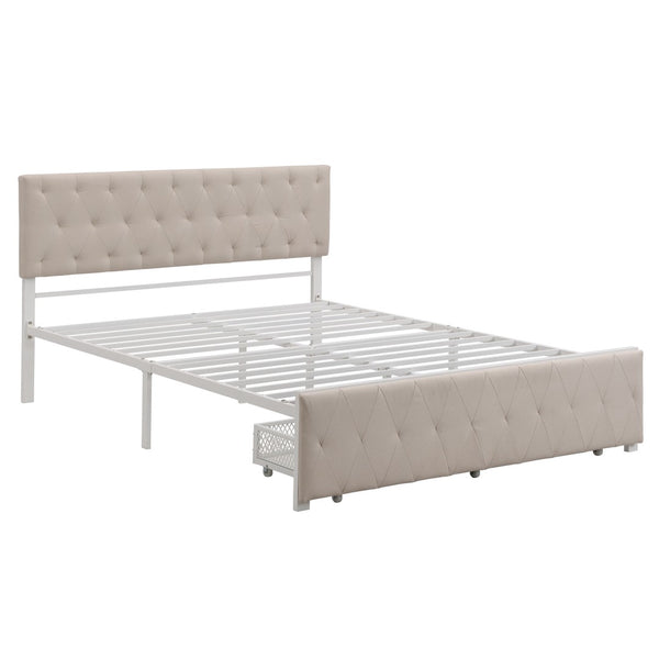 HomeRoots Beige Tufted Upholstered Queen Bed Frame with Storage Drawer for Stylish Comfort & Durability 590691