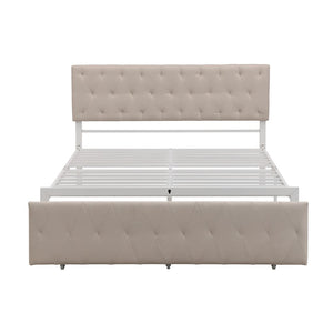 HomeRoots Beige Tufted Upholstered Queen Bed Frame with Storage Drawer for Stylish Comfort & Durability 590691