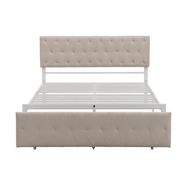HomeRoots Beige Tufted Upholstered Queen Bed Frame with Storage Drawer for Stylish Comfort & Durability 590691