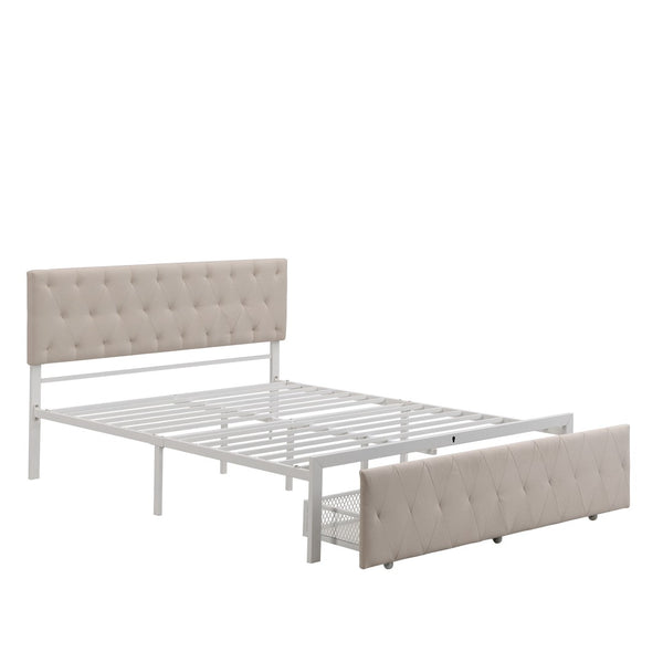 HomeRoots Beige Tufted Upholstered Queen Bed Frame with Storage Drawer for Stylish Comfort & Durability 590691