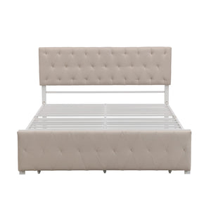 HomeRoots Beige Tufted Upholstered Queen Bed Frame with Storage Drawer for Stylish Comfort & Durability 590691