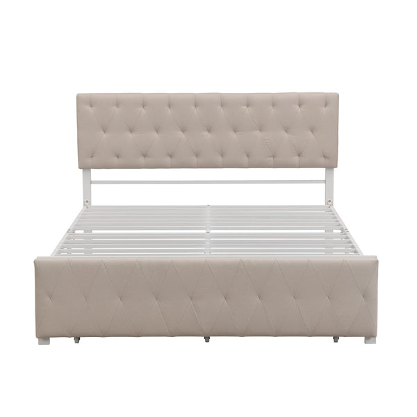 HomeRoots Beige Tufted Upholstered Queen Bed Frame with Storage Drawer for Stylish Comfort & Durability 590691