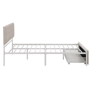 HomeRoots Beige Tufted Upholstered Queen Bed Frame with Storage Drawer for Stylish Comfort & Durability 590691