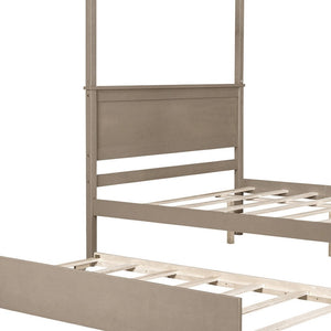 HomeRoots Light Brown Wood Full Canopy Bed with Trundle - Stylish, Durable Design for Modern Bedrooms 590693