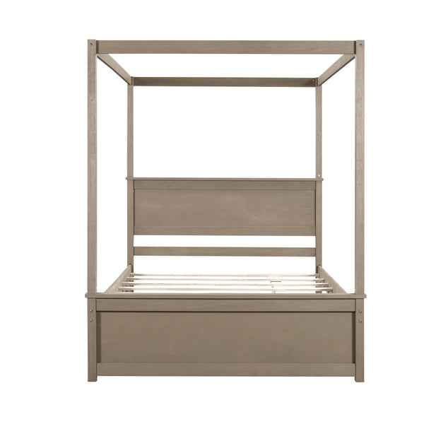 HomeRoots Light Brown Wood Full Canopy Bed with Trundle - Stylish, Durable Design for Modern Bedrooms 590693