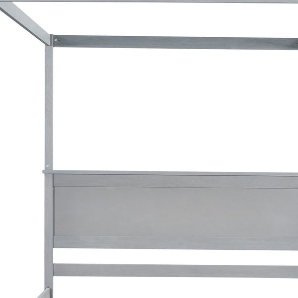 HomeRoots Gray Wood Full Canopy Bed with Trundle - Stylish, Durable Design for Modern Bedrooms & Guests 590694