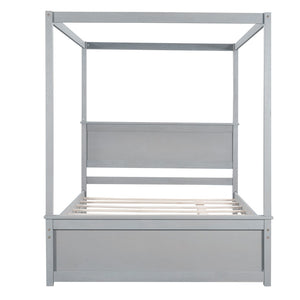 HomeRoots Gray Wood Full Canopy Bed with Trundle - Stylish, Durable Design for Modern Bedrooms & Guests 590694