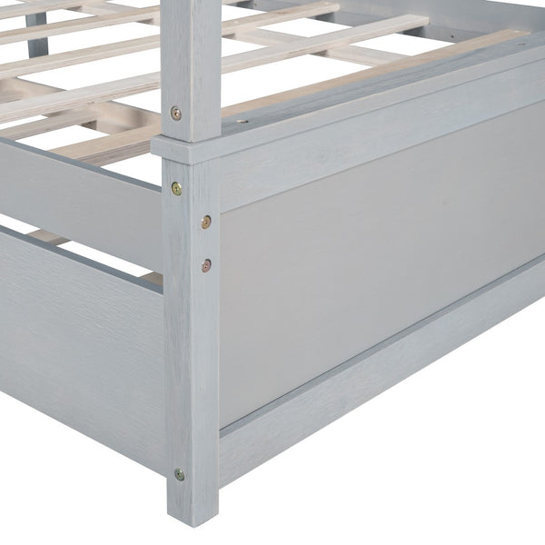 HomeRoots Gray Wood Full Canopy Bed with Trundle - Stylish, Durable Design for Modern Bedrooms & Guests 590694