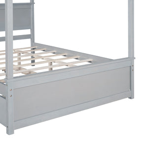 HomeRoots Gray Wood Full Canopy Bed with Trundle - Stylish, Durable Design for Modern Bedrooms & Guests 590694