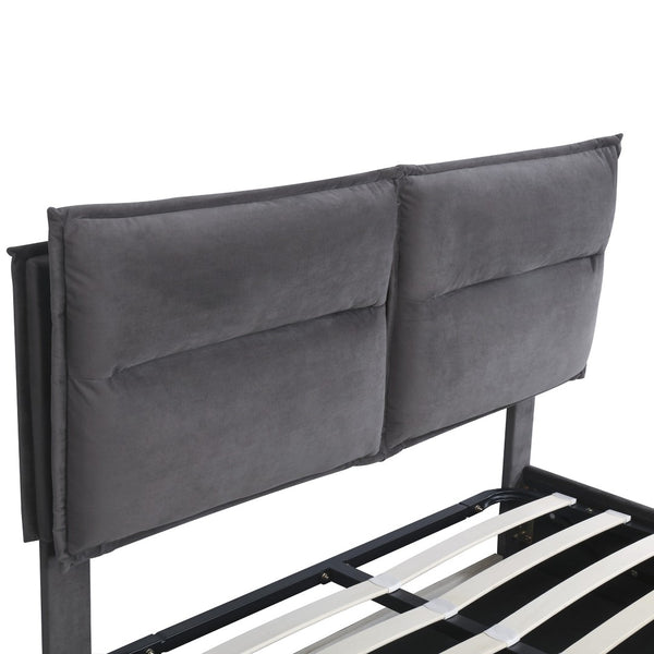 HomeRoots Gray Tufted Upholstered Queen Bed Frame - Luxurious Comfort, Modern Design & Easy Assembly for Your Bedroom 590695