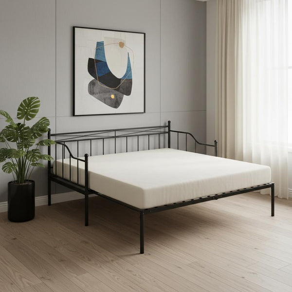 HomeRoots Black Metal Twin Day Bed with Trundle - Stylish Multi-Functional Seating & Sleeping Solution! 590696