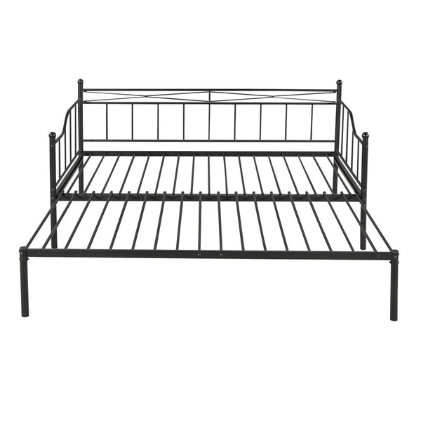 HomeRoots Black Metal Twin Day Bed with Trundle - Stylish Multi-Functional Seating & Sleeping Solution! 590696