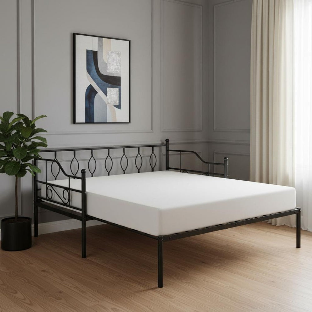 HomeRoots Black Metal Twin Daybed with Trundle - Stylish, Space-Saving Design for Comfort and Versatility 590697