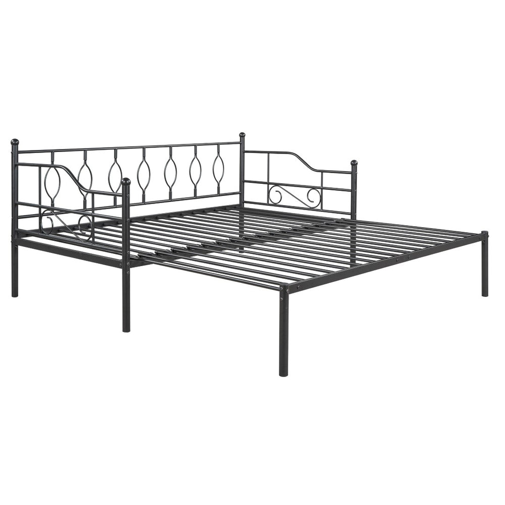 HomeRoots Black Metal Twin Daybed with Trundle - Stylish, Space-Saving Design for Comfort and Versatility 590697