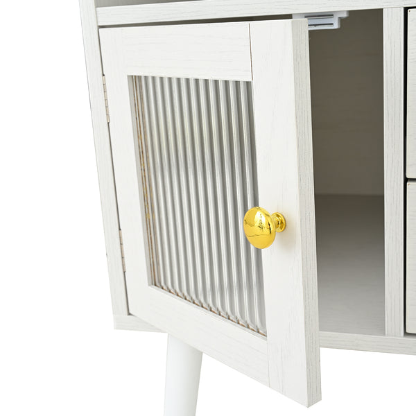 English Elm 3-in-1 Vanity Desk with LED Flip Mirror, Compact Makeup/Dressing Table with Storage Drawers & Stool White N844P291656A