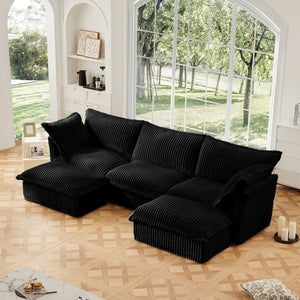 English Elm Slipcovered U-Shape Sectional Sofa - Modular Deep Seat Couch With Soft Corduroy & Elegant Design, Black W3041S00098-GIGA