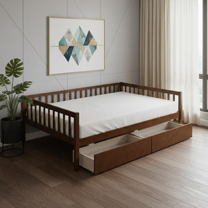 HomeRoots Walnut Wood Full Day Bed Frame – Stylish, Versatile Furniture for Seating & Sleeping in Any Space 590700