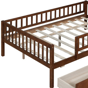 HomeRoots Walnut Wood Full Day Bed Frame – Stylish, Versatile Furniture for Seating & Sleeping in Any Space 590700