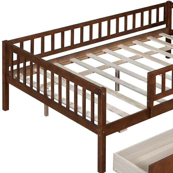 HomeRoots Walnut Wood Full Day Bed Frame – Stylish, Versatile Furniture for Seating & Sleeping in Any Space 590700
