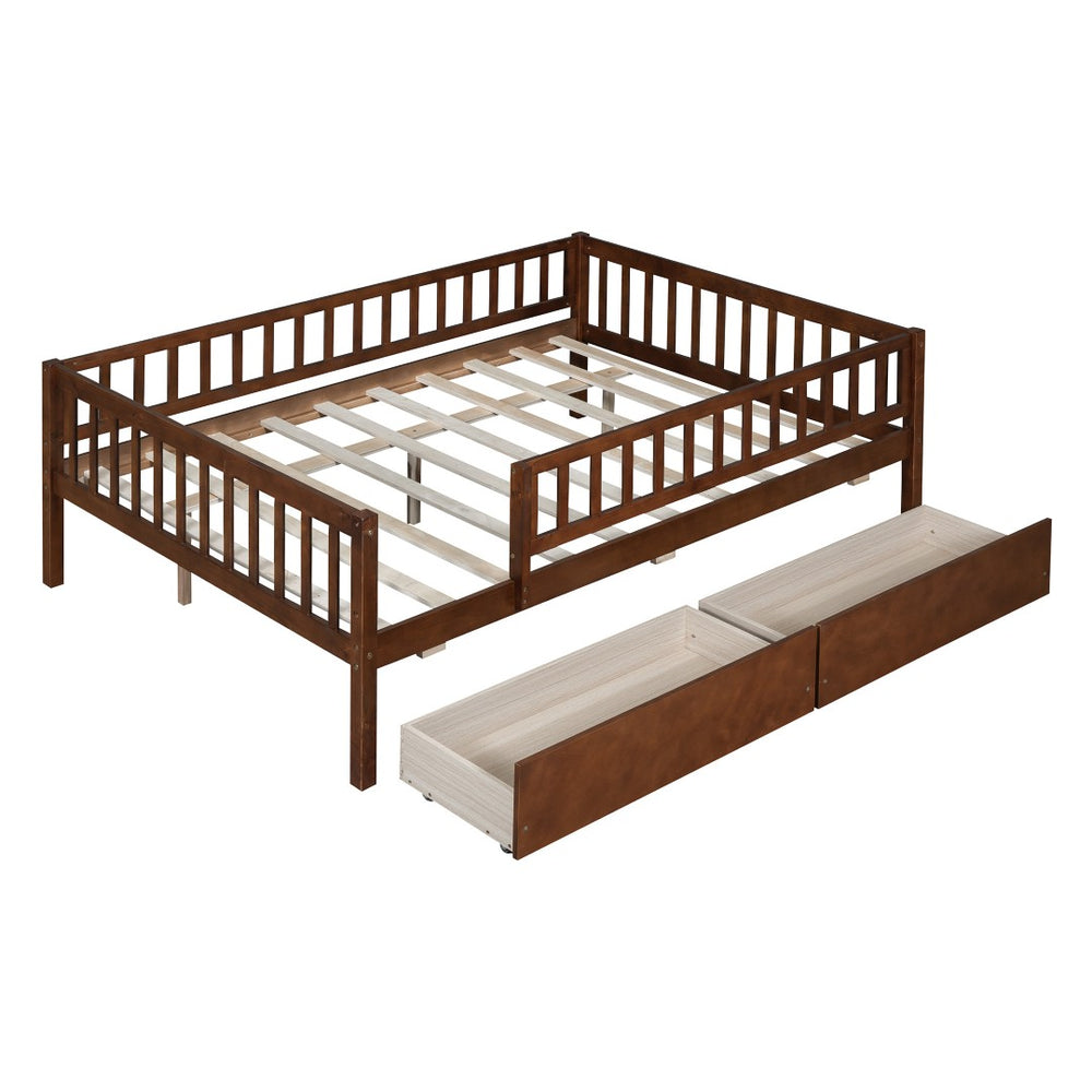 HomeRoots Walnut Wood Full Day Bed Frame – Stylish, Versatile Furniture for Seating & Sleeping in Any Space 590700